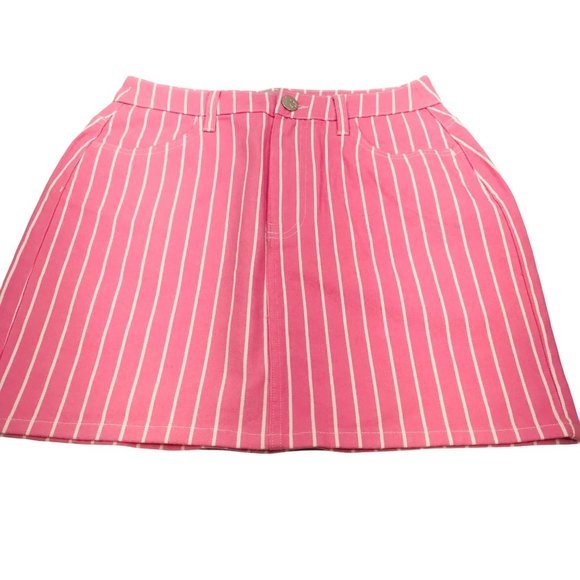 Victor Glemaud Dresses & Skirts - Victor Glemaud Women's Size 4 High Rise Mini Jean Skirt Pink Pinstripe NWOT